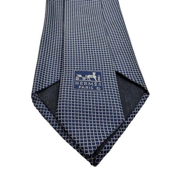 Hermés Paris Men's Classic Black Checked Tie 100% Silk - Picture 6 of 8